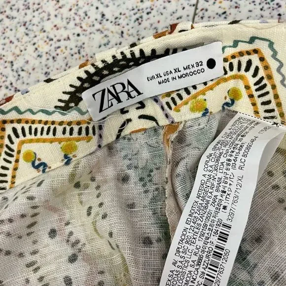 Zara Linen Blend Abstract Paisley Mini Flare Trouser Pant Women’s Size XL - Picture 13 of 14